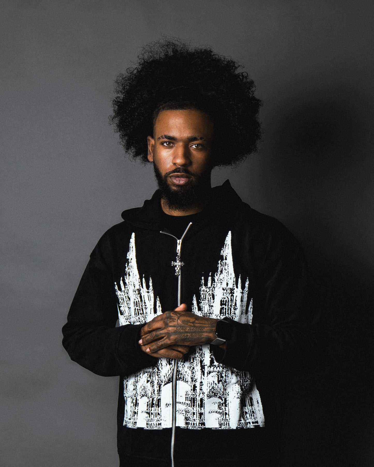 “Obituary” cross zip hoodie